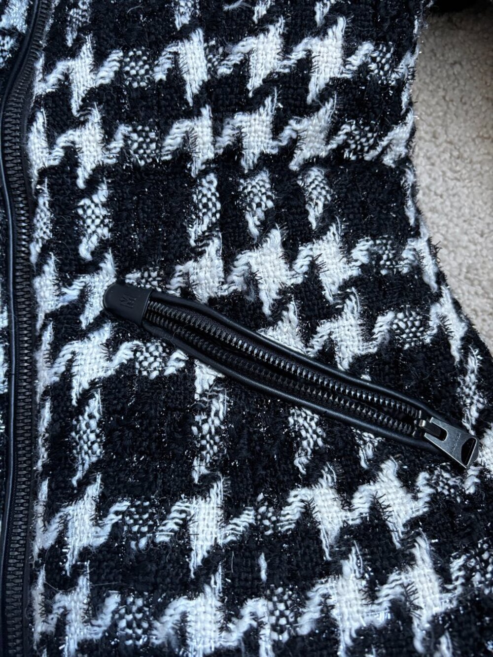 Mackage Madalyn Houndstooth Tweed Down Jacket Removable Hood Black White Metalli - Picture 8 of 13